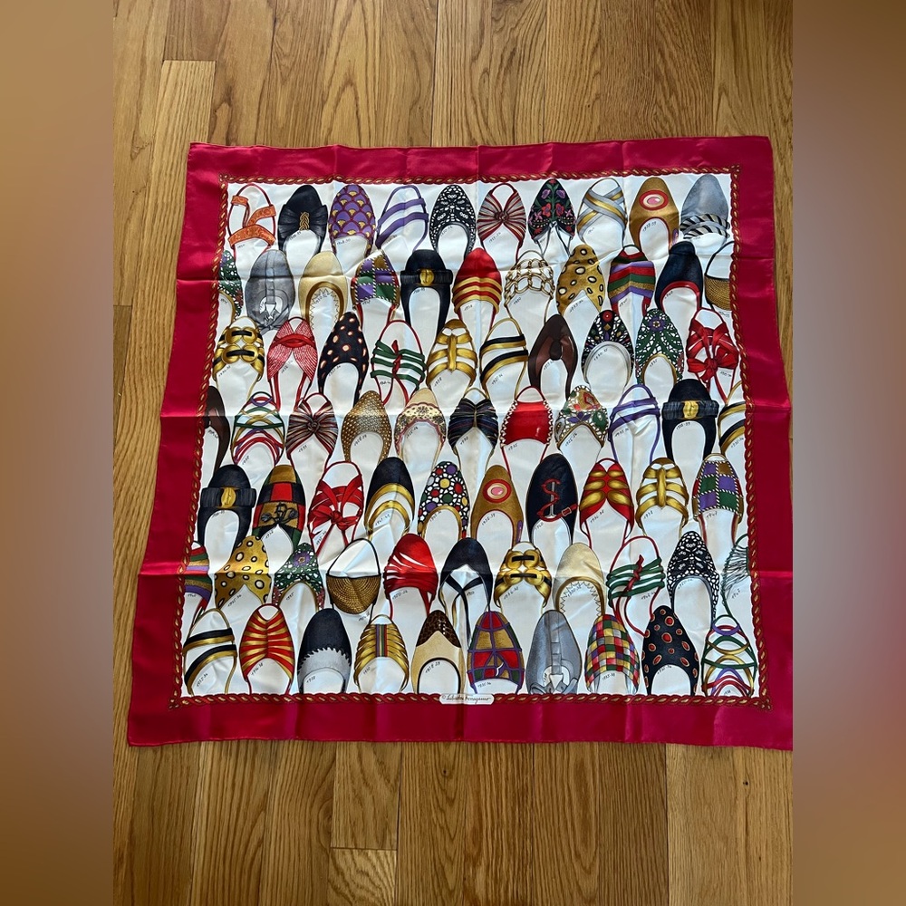 Salvatore Ferragamo Red and Gold Silk Scarf